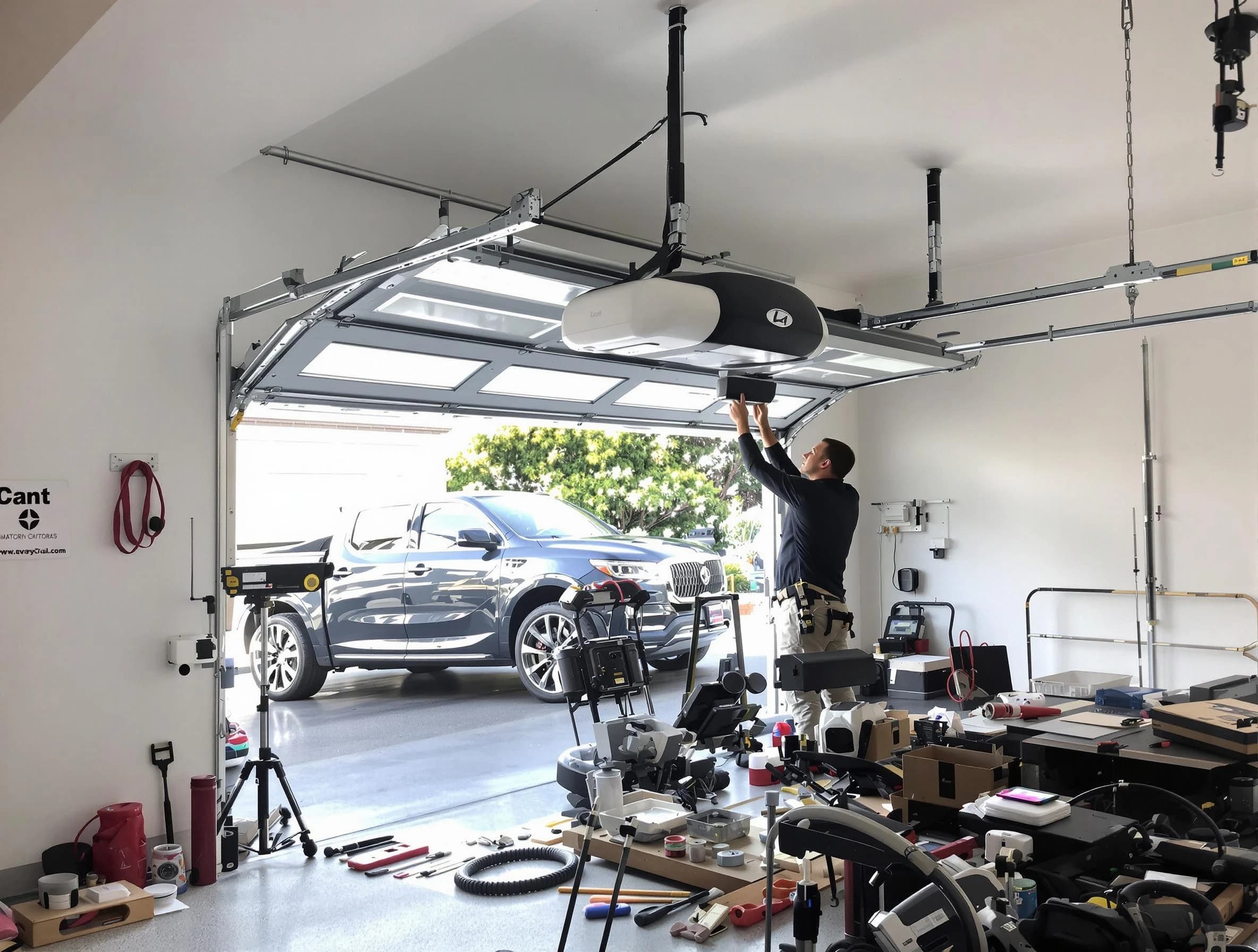 Sugar Hill Garage Door Repair specialist installing smart garage door opener system in Sugar Hill home