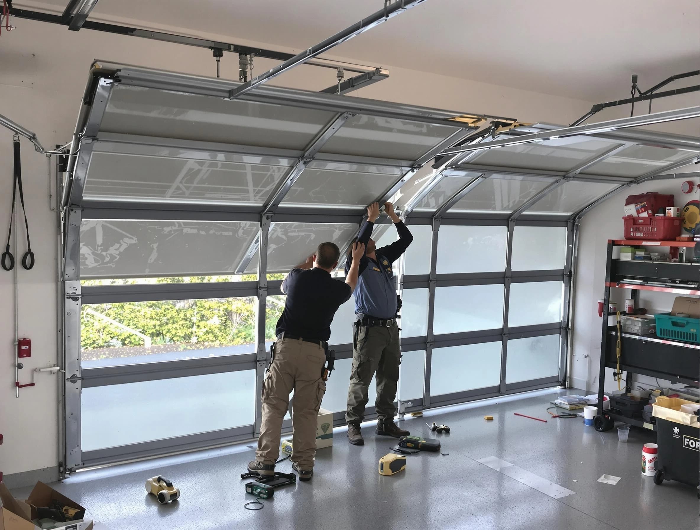 Sugar Hill Garage Door Repair expert performing precise panel replacement on Sugar Hill garage door