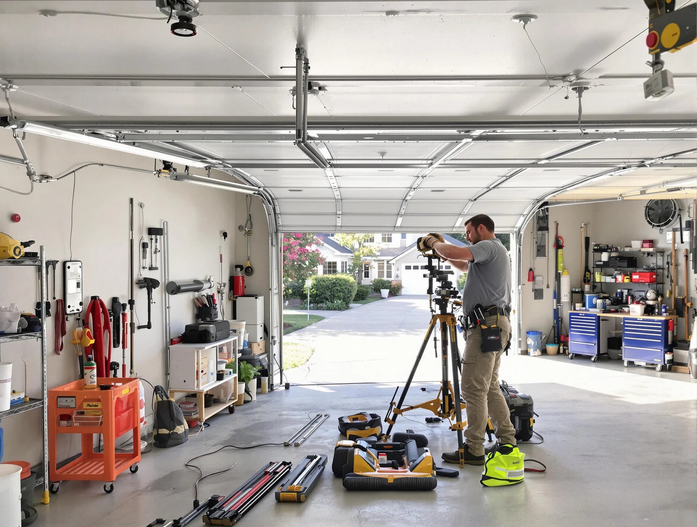 Sugar Hill Garage Door Repair specialist performing laser-guided track alignment in Sugar Hill