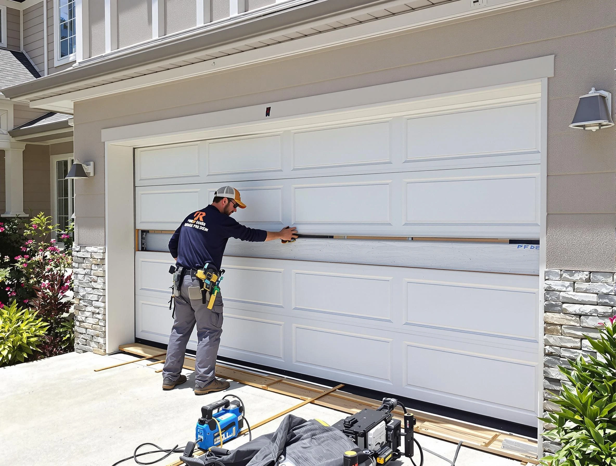 Sugar Hill Garage Door Repair team performing complete garage door replacement at Sugar Hill residence