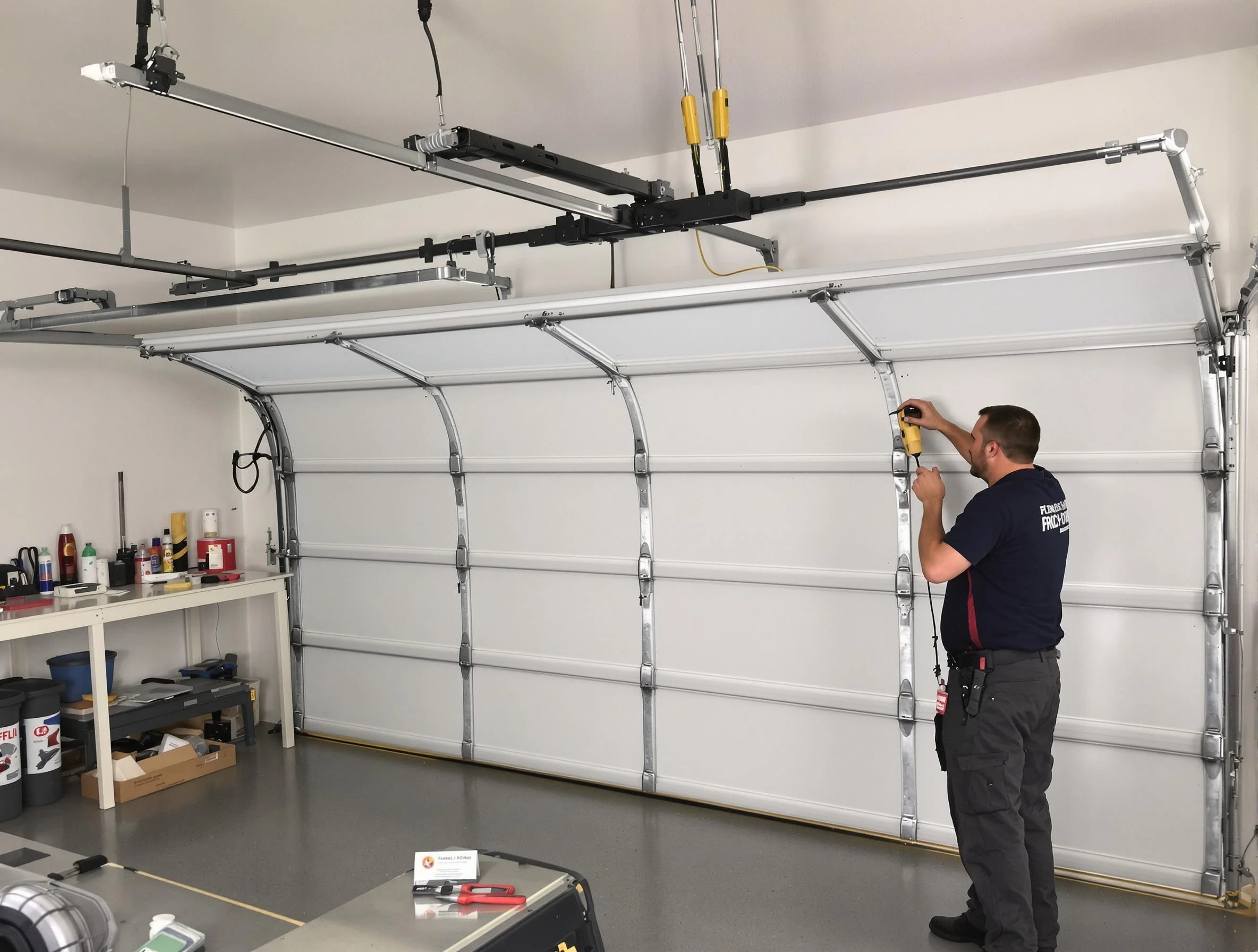 Sugar Hill Garage Door Repair certified technician performing overhead door system repair in Sugar Hill