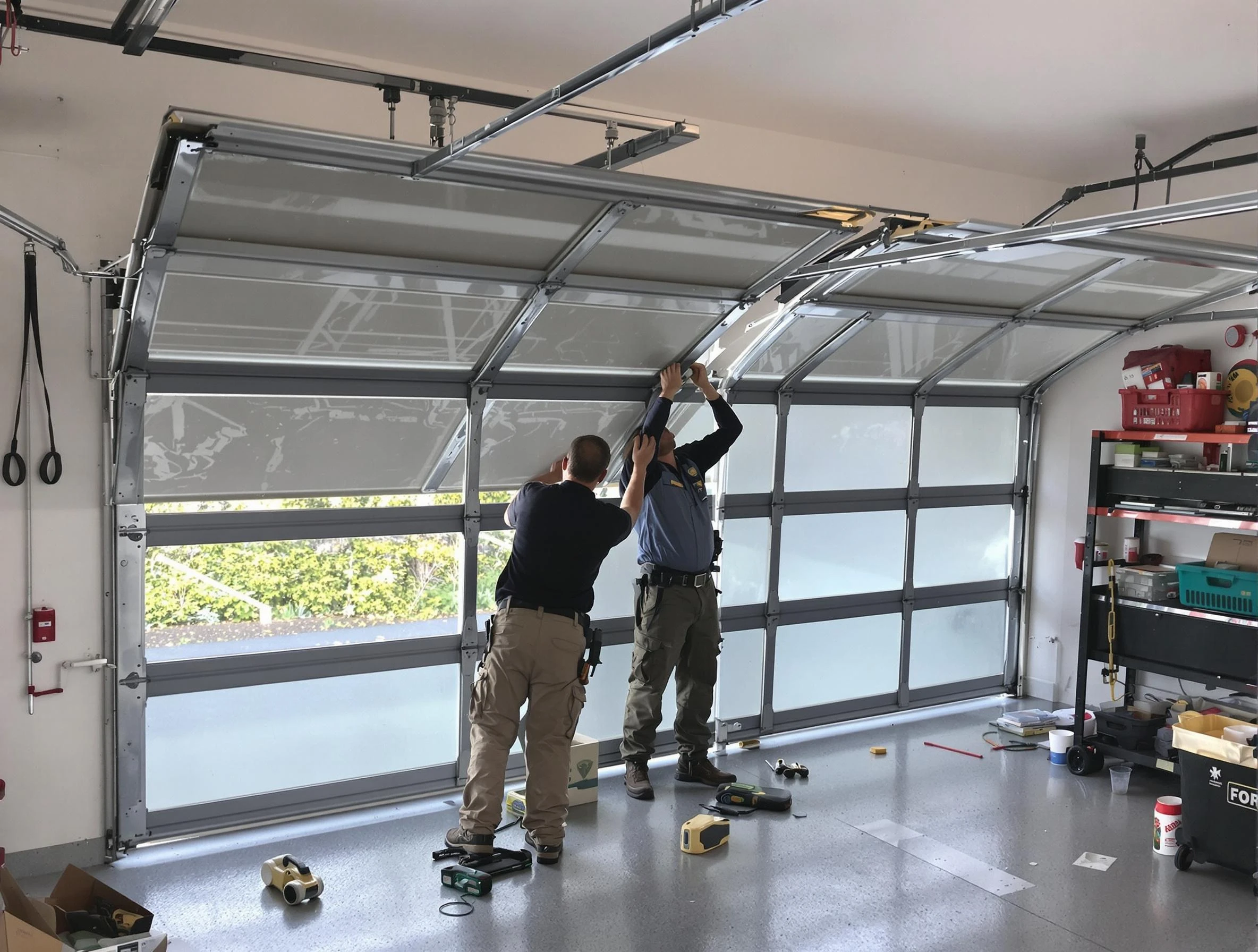 Sugar Hill Garage Door Repair expert performing precise panel replacement on Sugar Hill garage door